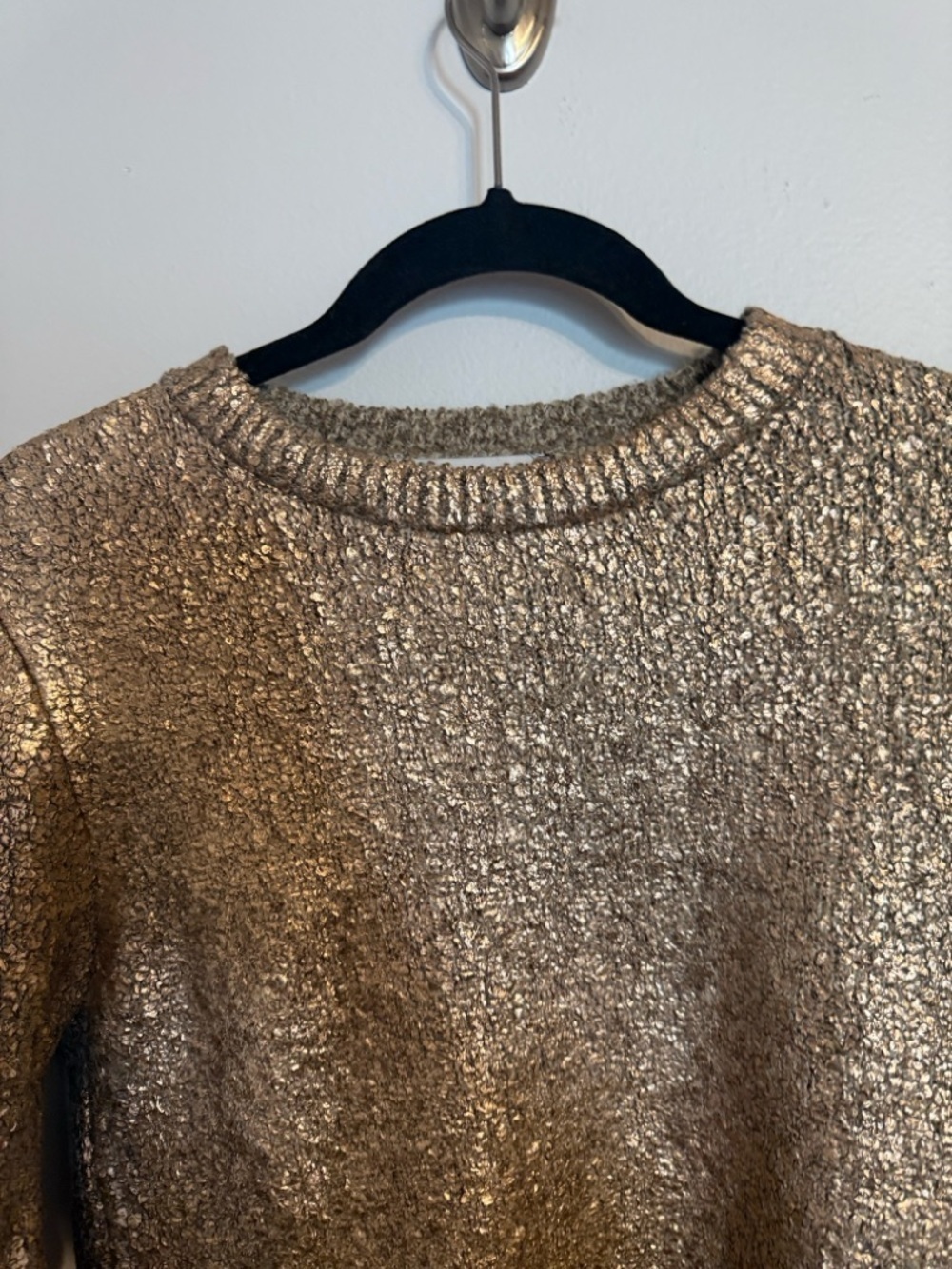 Zara Metallic Gold Bouclé Knit Sweater - Medium - Picture 4 of 7